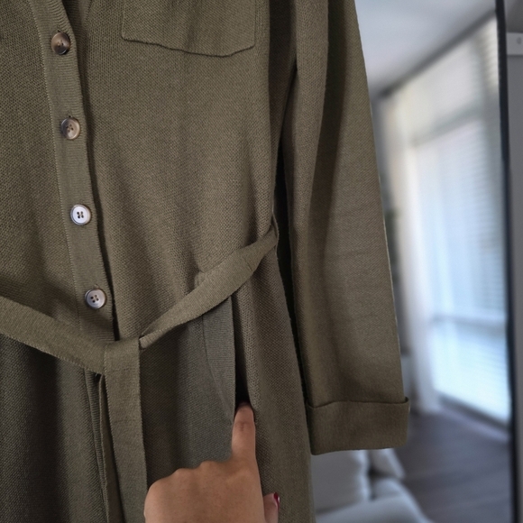 Heartloom Melina Wool Blend Midi Cardigan Dress in Olive, Size Small - Picture 6 of 10
